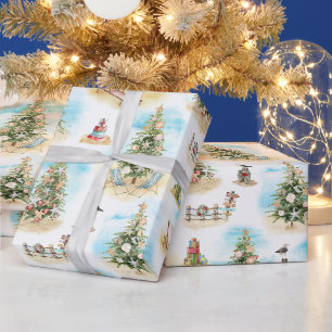 Papier Cadeau Arbres de Noël de plage côtière