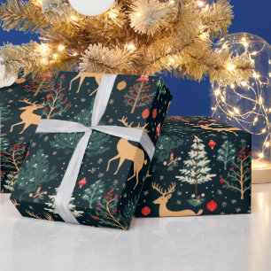Papier Cadeau Arbres de Noël des rennes Flammes de neige Noël