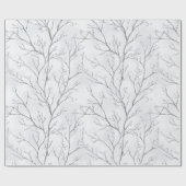 Papier Cadeau Arbres de Noël d'hiver gris argent (Plat)