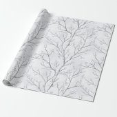 Papier Cadeau Arbres de Noël d'hiver gris argent (Déroulé)