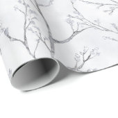 Papier Cadeau Arbres de Noël d'hiver gris argent (Coin rond)