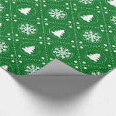 Papier Cadeau Arbres de Noël d'hiver Snowflakes Motif vert (Coin)