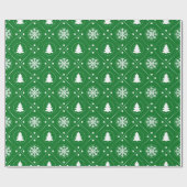 Papier Cadeau Arbres de Noël d'hiver Snowflakes Motif vert (Plat)