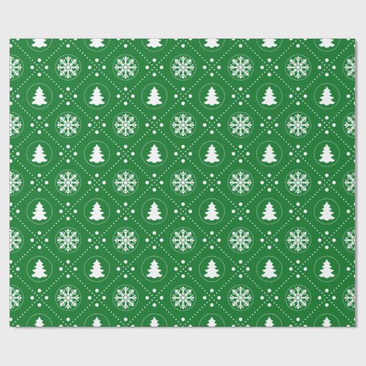 Papier Cadeau Arbres de Noël d'hiver Snowflakes Motif vert (Plat)