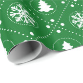 Papier Cadeau Arbres de Noël d'hiver Snowflakes Motif vert (Coin rond)
