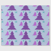 Papier Cadeau Arbres de Noël Digitals pourpres (Plat)