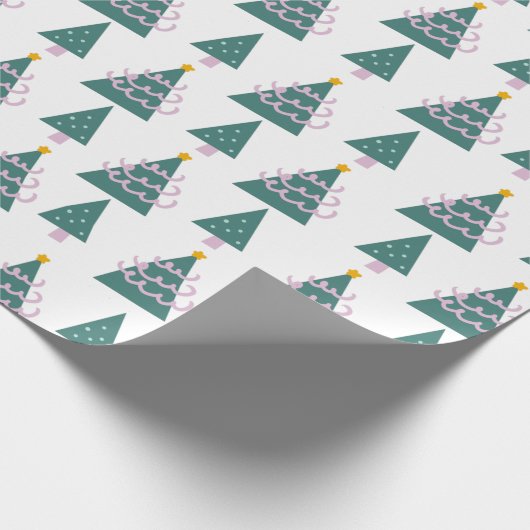 Papier Cadeau Arbres de Noël Doodles vert rose (Coin)