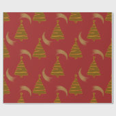 Papier Cadeau Arbres de Noël d'or et torrents rouges (Plat)