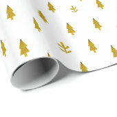Papier Cadeau Arbres de Noël dorés modernes (Coin rond)