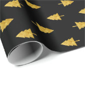 Papier Cadeau Arbres de Noël dorés sur Arrière - plan noir (Coin rond)