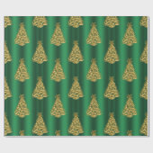 Papier Cadeau Arbres de Noël dorés sur vert (Plat)
