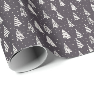 Papier Cadeau Arbres de Noël Élégants Modernes Cadeau Neige Bleu