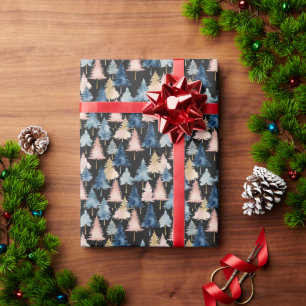 Papier Cadeau Arbres de Noël élégants modernes pêche noir