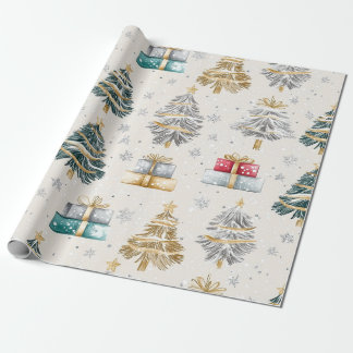 Papier Cadeau Arbres de Noël élégants Vintages