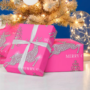 Papier Cadeau Arbres De Noël En Diamant Et En Argent Rose