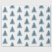Papier Cadeau Arbres de Noël en or bleu (Plat)
