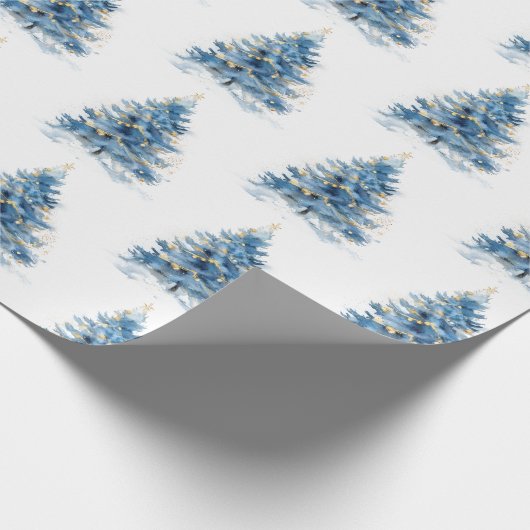 Papier Cadeau Arbres de Noël en or bleu (Coin)