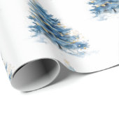 Papier Cadeau Arbres de Noël en or bleu (Coin rond)