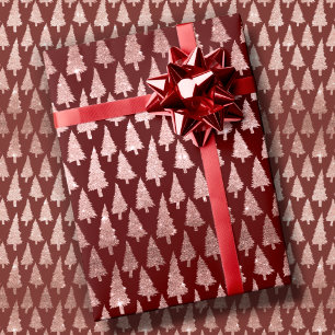 Papier Cadeau Arbres de Noël en or rose sur le cadeau rouge Win