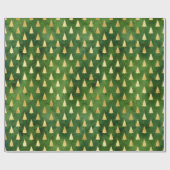 Papier Cadeau Arbres de Noël en or sur vert (Plat)