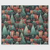 Papier Cadeau Arbres de Noël et cadeaux (Plat)