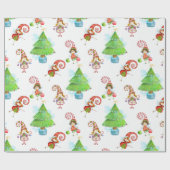 Papier Cadeau Arbres de Noël et enveloppe de cadeau de fées (Plat)