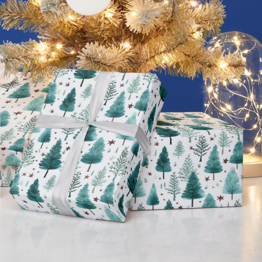 Papier Cadeau Arbres de Noël et étoiles Noël moderne (Vacances)