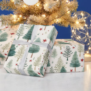Papier Cadeau Arbres de Noël et étoiles Noël moderne