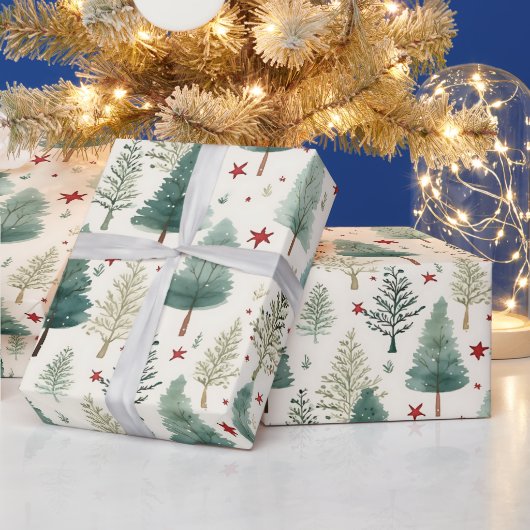 Papier Cadeau Arbres de Noël et étoiles Noël moderne (Vacances)
