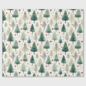 Papier Cadeau Arbres de Noël et étoiles Noël moderne (Plat)