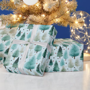 Papier Cadeau Arbres de Noël et étoiles Noël moderne