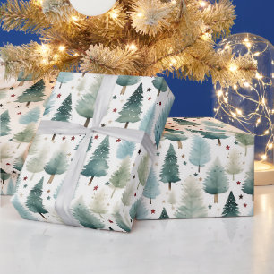 Papier Cadeau Arbres de Noël et étoiles Noël moderne