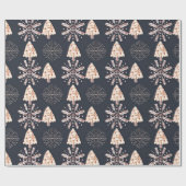 Papier Cadeau Arbres de Noël et flocons de neige Noir Noël (Plat)