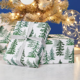 Papier Cadeau Arbres de Noël et neige dans la forêt