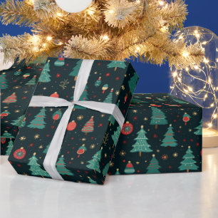 Papier Cadeau Arbres de Noël et ornements Noir Noël
