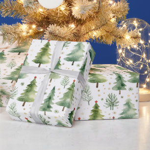 Papier Cadeau Arbres de Noël et Snowflakes Noël moderne