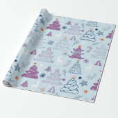 Papier Cadeau Arbres de Noël Etoiles Snowflakes Bleu Noël (Déroulé)