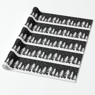 Papier Cadeau Arbres de Noël fantaisistes noir et blanc