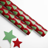 Papier Cadeau Arbres de Noël festifs - Arrière - plan rouge