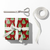 Papier Cadeau Arbres de Noël festifs - Arrière - plan rouge