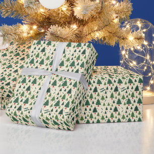 Papier Cadeau Arbres de Noël festifs inspirés du rétro