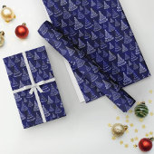 Papier Cadeau Arbres de Noël flamboyants Stars Royal Blue