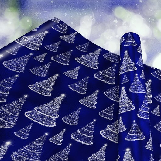 Papier Cadeau Arbres de Noël flamboyants Stars Royal Blue