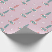 Papier Cadeau Arbres de Noël Flocons Rose Vert (Coin)