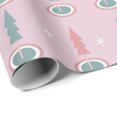 Papier Cadeau Arbres de Noël Flocons Rose Vert (Coin rond)