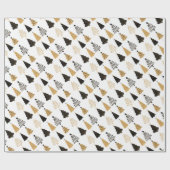 Papier Cadeau Arbres de Noël géants noir, blanc et or (Plat)