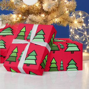 Papier Cadeau Arbres de Noël géométriques verts