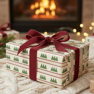 Papier Cadeau Arbres de Noël Knit modernes Vert et Rouge