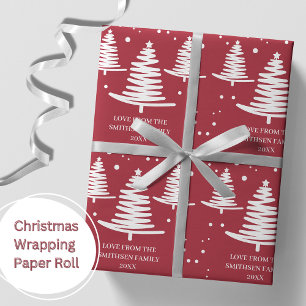 Papier Cadeau Arbres de Noël minimalistes blancs rouges