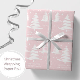 Papier Cadeau Arbres de Noël minimalistes roses blancs